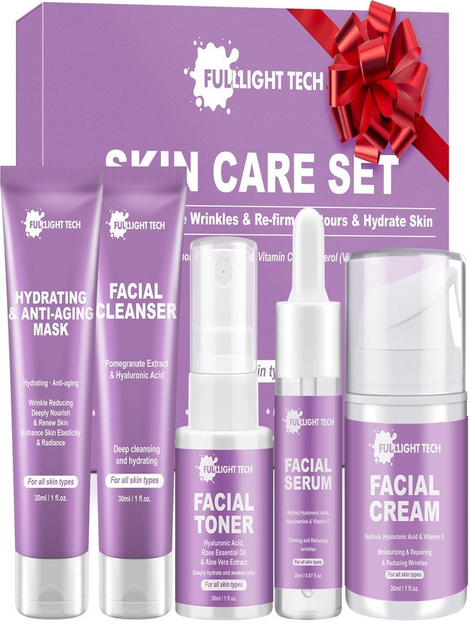 FULLLIGHT TECH Skin Care Set, 5PCS Hydrate Moisturize Skin Care for Teens Women,Gentle Skincare Gift Set with Facial Mask,Cleanser,Toner,Serum,Face Cream Travel-friendly Face Care Stocking Stuffers Women Teens - Image 1